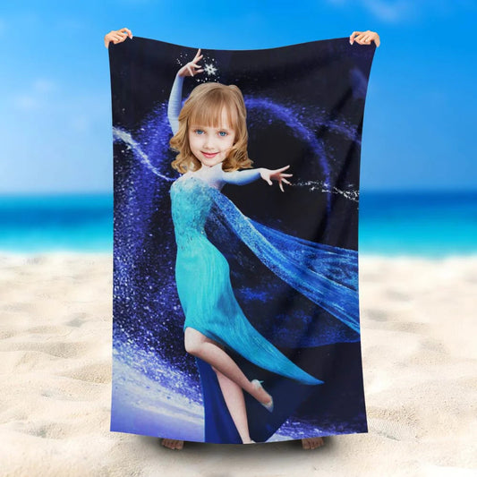 Lofaris Personalized Photo Magic Snow Elsa Girl Beach Towel
