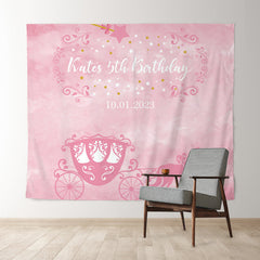 Lofaris Personalized Pink Carriage Birthday Backdrop For Girl