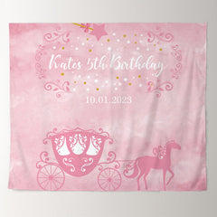 Lofaris Personalized Pink Carriage Birthday Backdrop For Girl