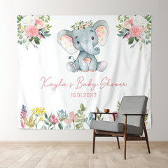 Lofaris Personalized Pink Elephant Baby Shower Backdrop Banner