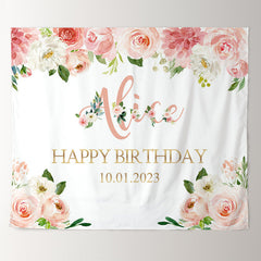 Lofaris Personalized Pink Floral Party Decor Backdrops