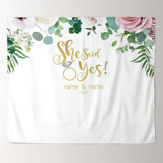 Lofaris Personalized Pink Floral She Said Yes Wedding Backdrop