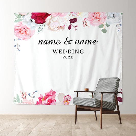 Lofaris Personalized Pink Floral Wedding Backdrop Decor Banner