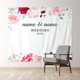 Load image into Gallery viewer, Lofaris Personalized Pink Floral Wedding Backdrop Decor Banner