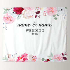 Lofaris Personalized Pink Floral Wedding Backdrop Decor Banner