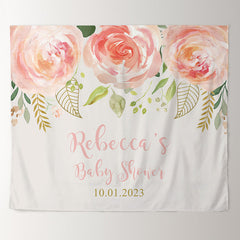 Lofaris Personalized Pink Flower Gold Baby Shower Backdrop Banner