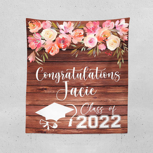 Lofaris Personalized Pink Flower Wood Graduation Backdrop Decor