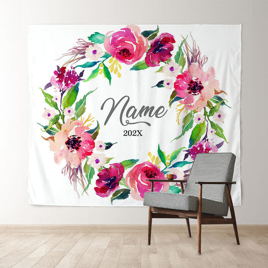 Lofaris Personalized Pink Flowers Wedding Backdrop