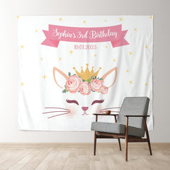Lofaris Personalized Pink Gold Cat Birthday Backdrop Banner