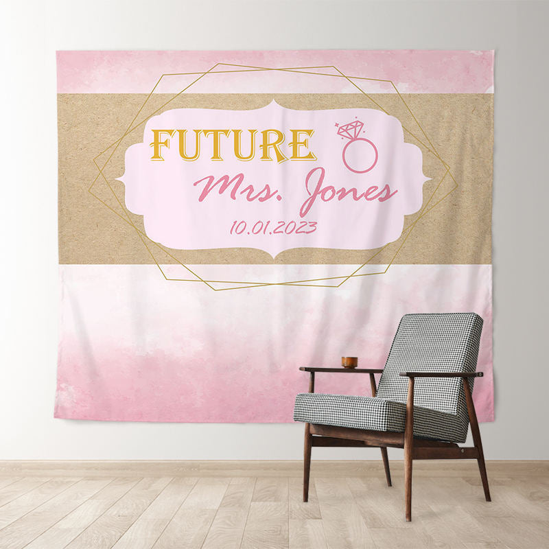 Lofaris Personalized Pink Gold Fabric Bridal Shower Backdrop Decor
