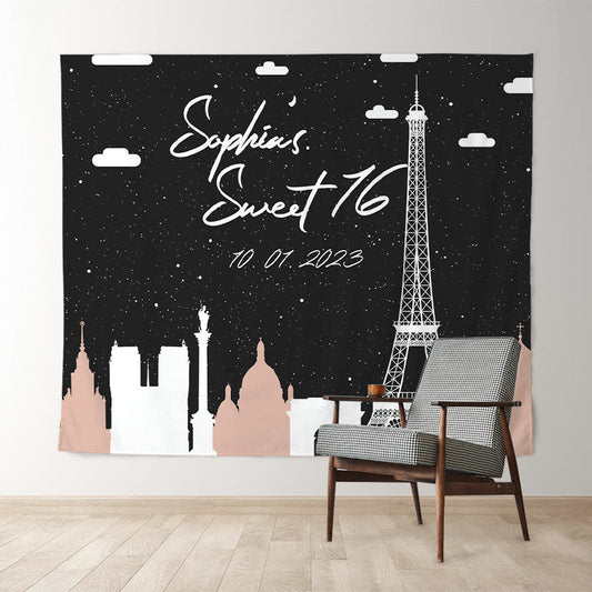 Lofaris Personalized Pink Paris Sign Birthday Backdrop Decor