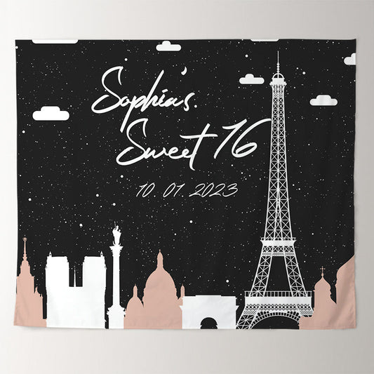 Lofaris Personalized Pink Paris Sign Birthday Backdrop Decor