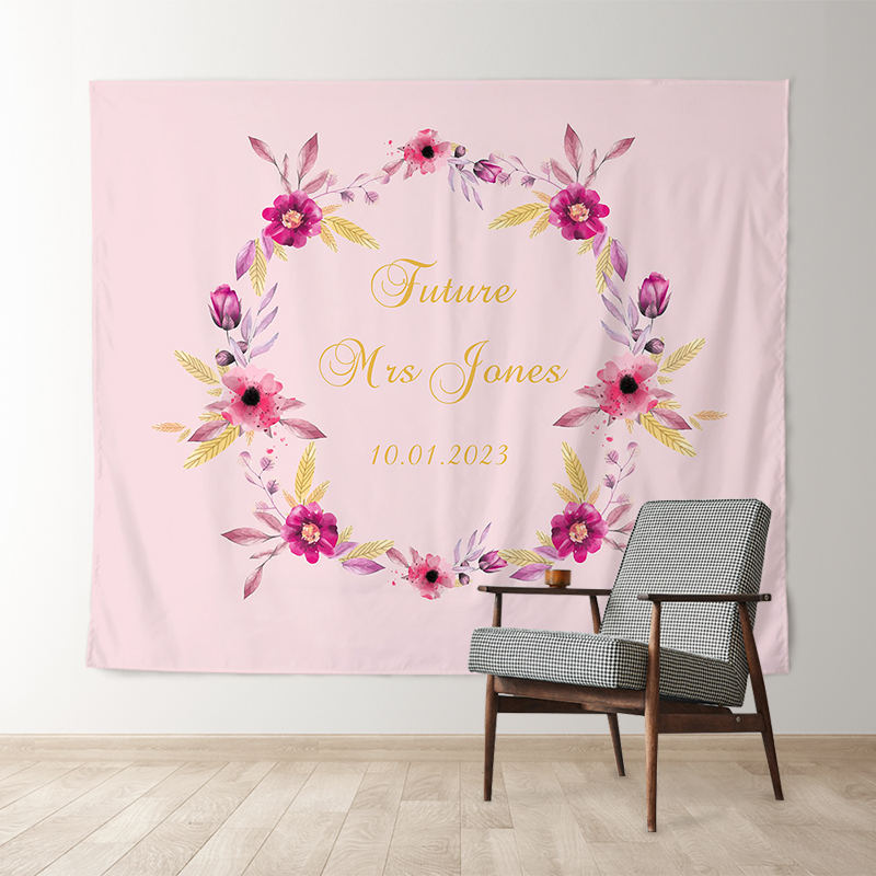 Lofaris Personalized Pink Wreath Sign Bridal Shower Backdrop