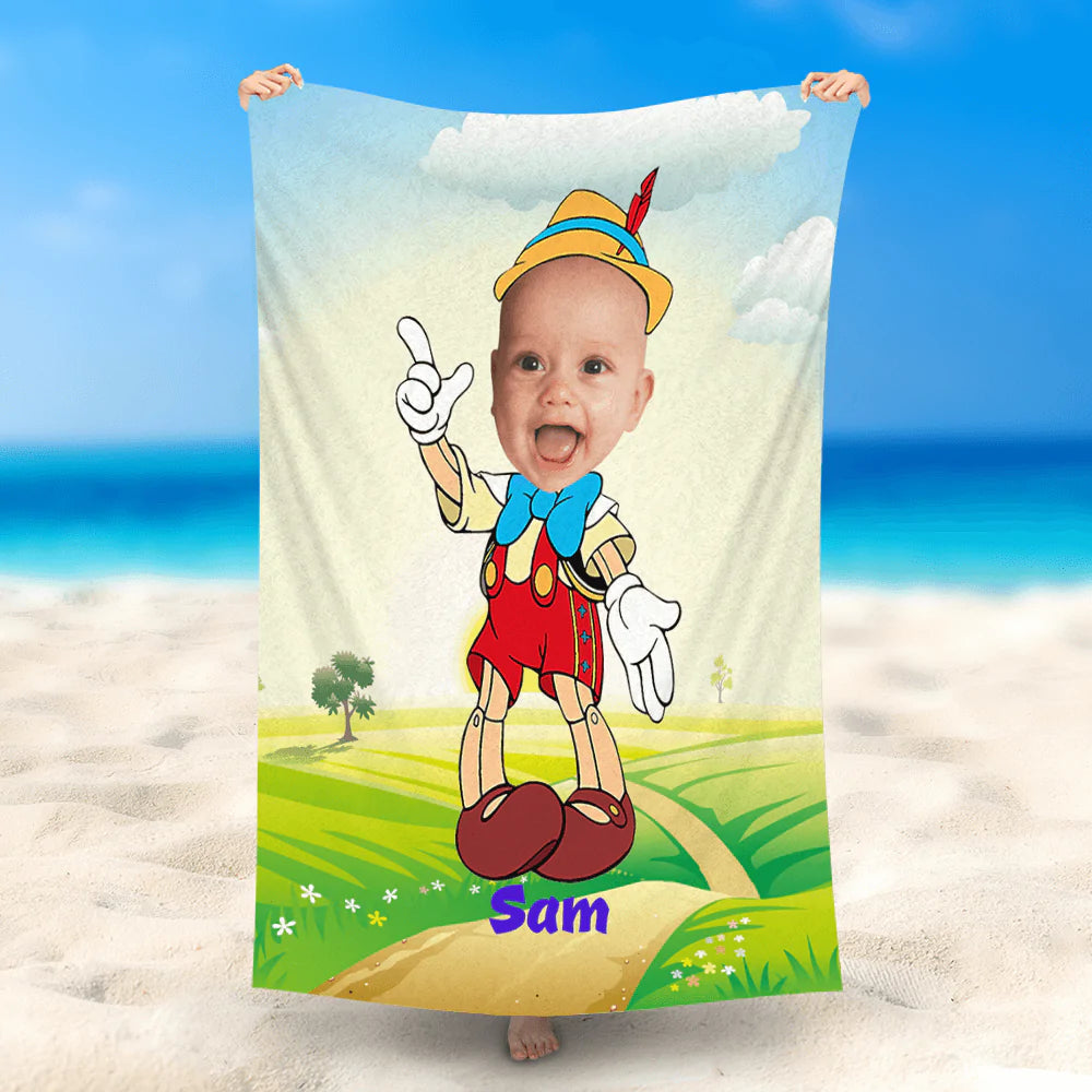 Lofaris Personalized Pinocchio Baby Summer Grass Beach Towel
