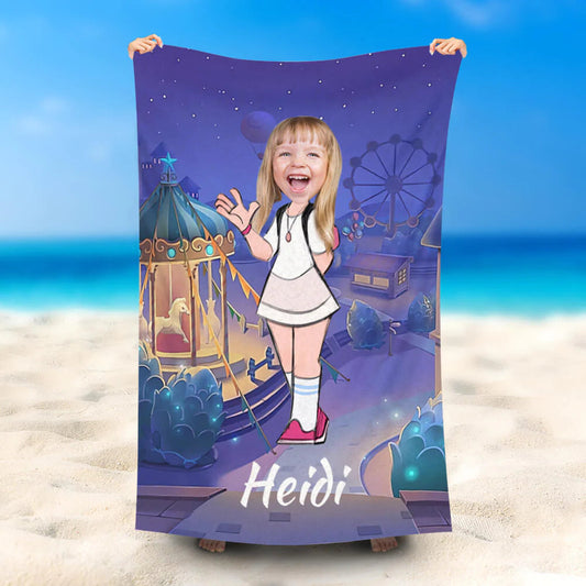 Lofaris Personalized Playground Girl Beach Towel With Photo