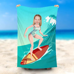 Lofaris Personalized Pretty Surf Girl Beach Towel With Photo