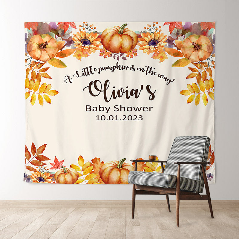 Lofaris Personalized Pumpkin Autumn Baby Shower Backdrop Banner