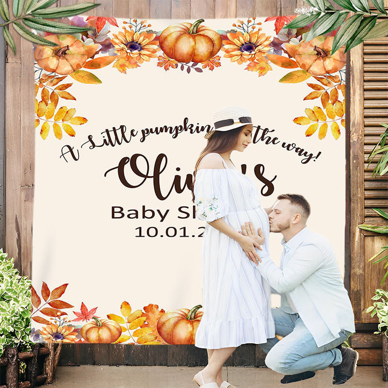 Lofaris Personalized Pumpkin Autumn Baby Shower Backdrop Banner