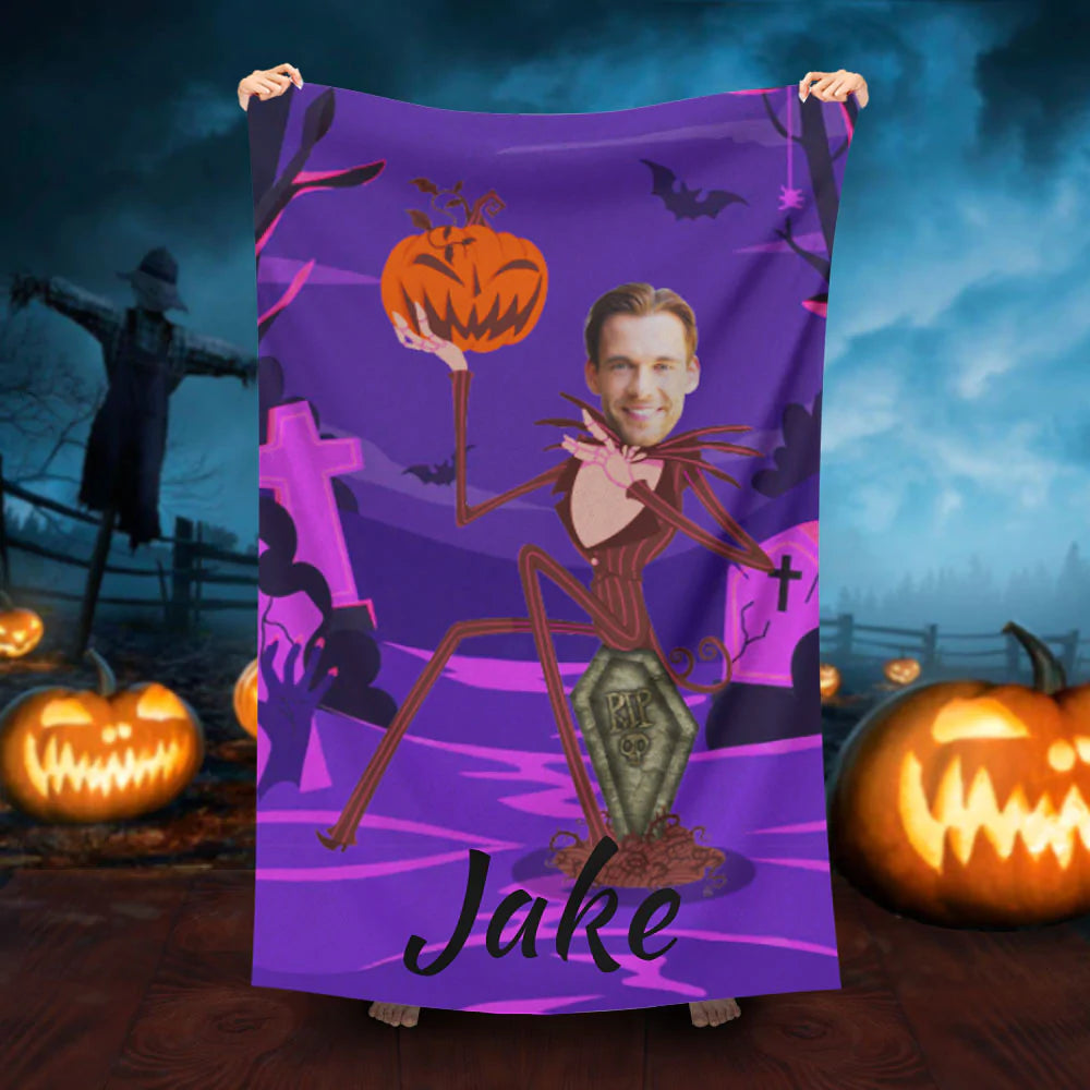 Lofaris Personalized Pumpkin Halloween Purple Beach Towel