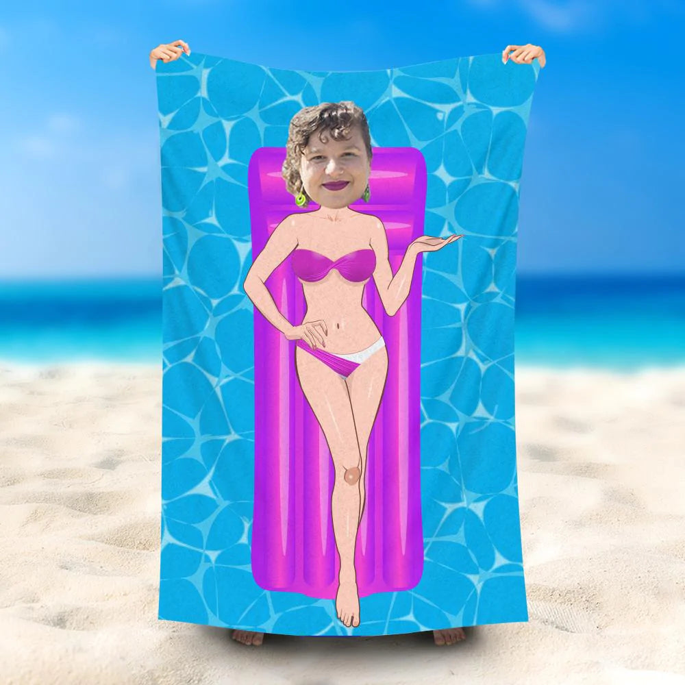 Lofaris Personalized Purple Airbed Bikini Girl Summer Beach Towel