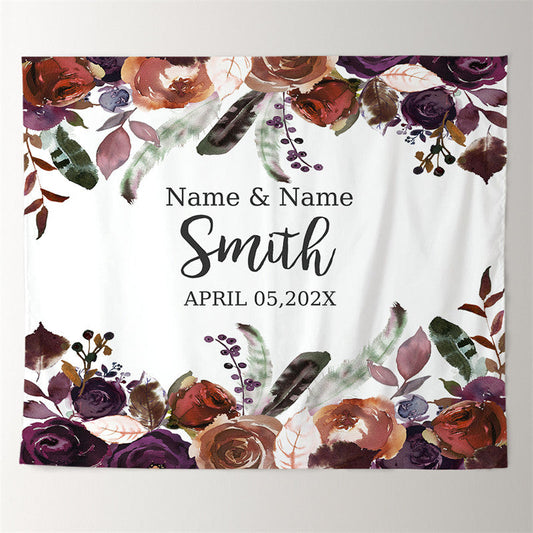Lofaris Personalized Purple Floral Wedding Backdrop