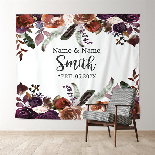 Lofaris Personalized Purple Floral Wedding Backdrop