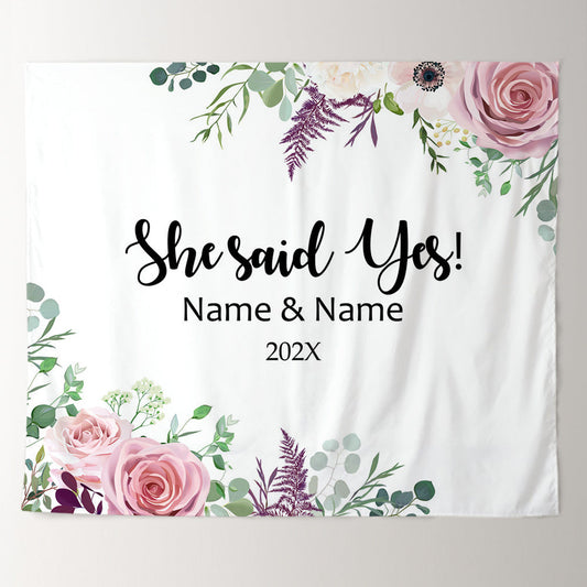 Lofaris Personalized Purple Floral Wedding Backdrop Decor Banner