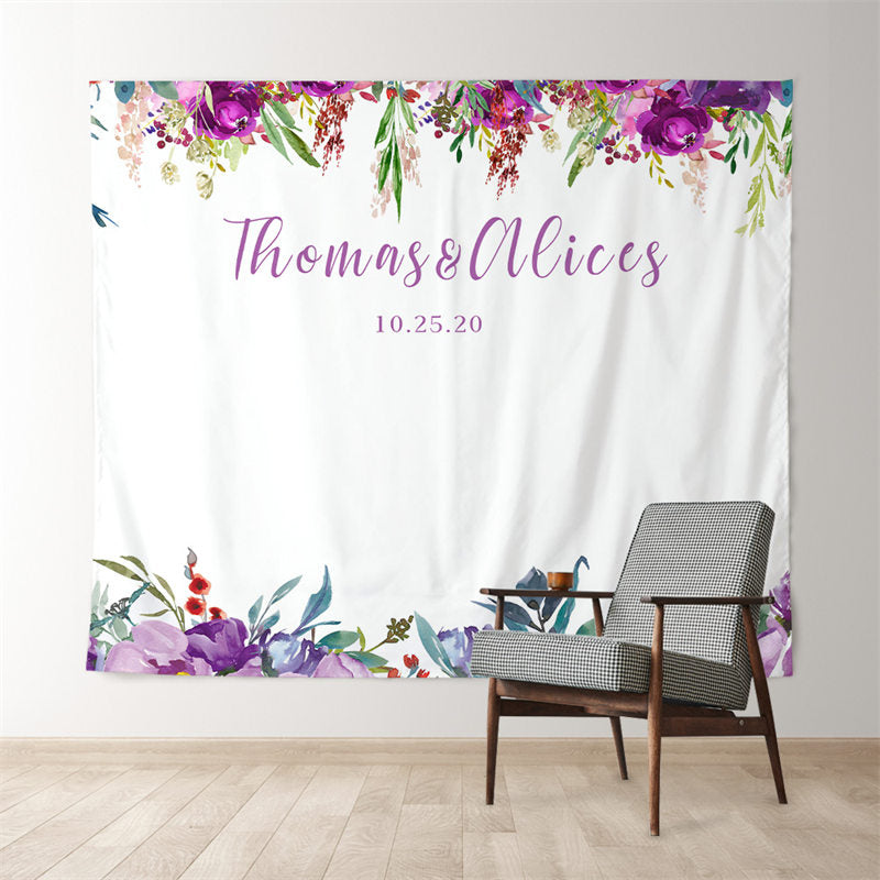 Lofaris Personalized Purple Floral Wedding Photo Backdrop