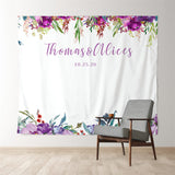 Load image into Gallery viewer, Lofaris Personalized Purple Floral Wedding Photo Backdrop