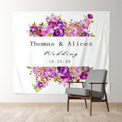 Lofaris Personalized Purple Flowers Backdrop for Wedding Reception