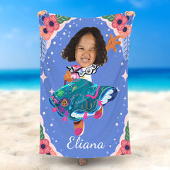 Lofaris Personalized Purple Mirabel Beach Towel For Girl