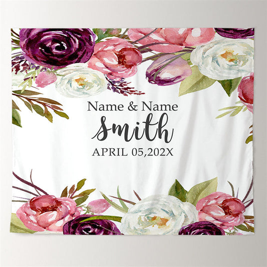 Lofaris Personalized Purple Pink Watercolor Floral Wedding Backdrop