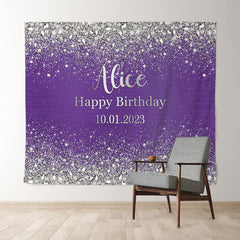 Lofaris Purple Silver sequins Birthday Custom Backdrops