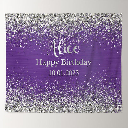 Lofaris Purple Silver sequins Birthday Custom Backdrops