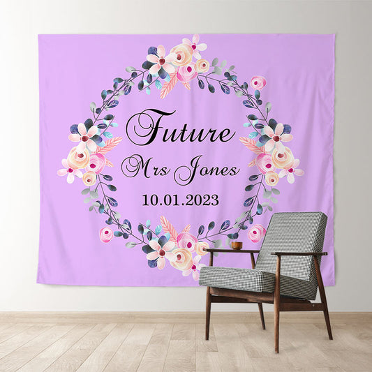 Lofaris Personalized Purple Wreath Bridal Shower Backdrop Decor