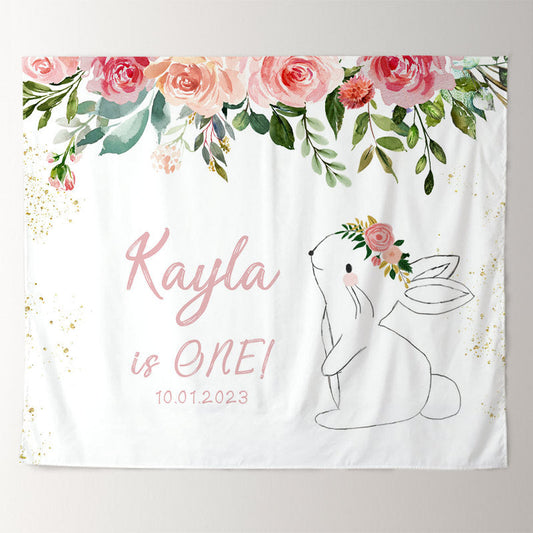Lofaris Personalized Rabbit And Flower Birthday Backdrop Banner