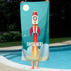 Lofaris Personalized Rad Rocket Moon Star Name Beach Towel