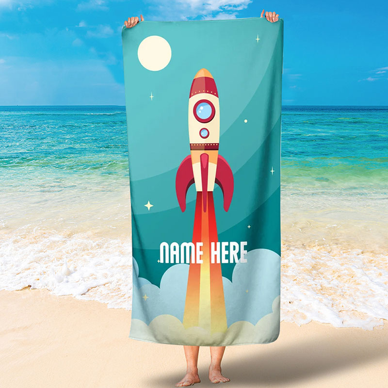 Lofaris Personalized Rad Rocket Moon Star Name Beach Towel