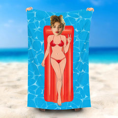 Lofaris Personalized Red Bikini Girl Airbed Summer Beach Towel