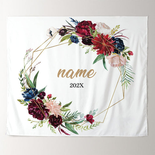 Lofaris Personalized Red Blue Watercolor Floral Wedding Backdrop