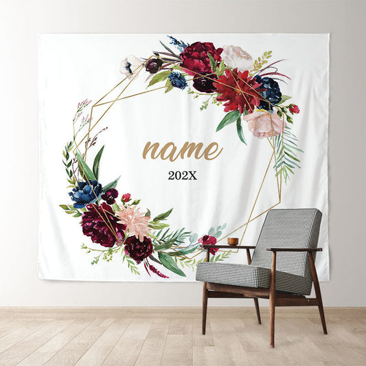 Lofaris Personalized Red Blue Watercolor Floral Wedding Backdrop