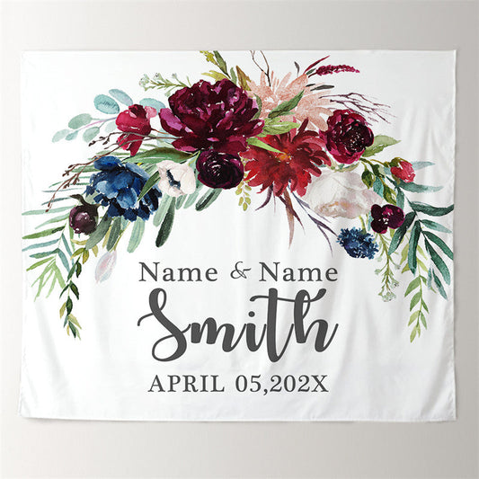 Lofaris Personalized Red BlueF loral Name Wedding Backdrop