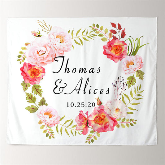 Lofaris Personalized Red Flowers Wreath Wedding Photo Backdrop