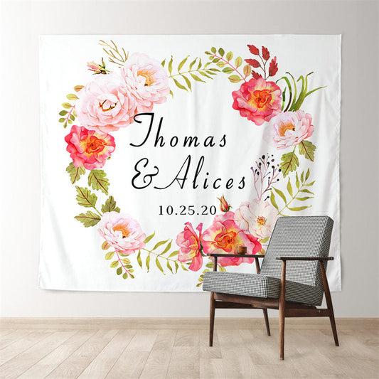 Lofaris Personalized Red Flowers Wreath Wedding Photo Backdrop