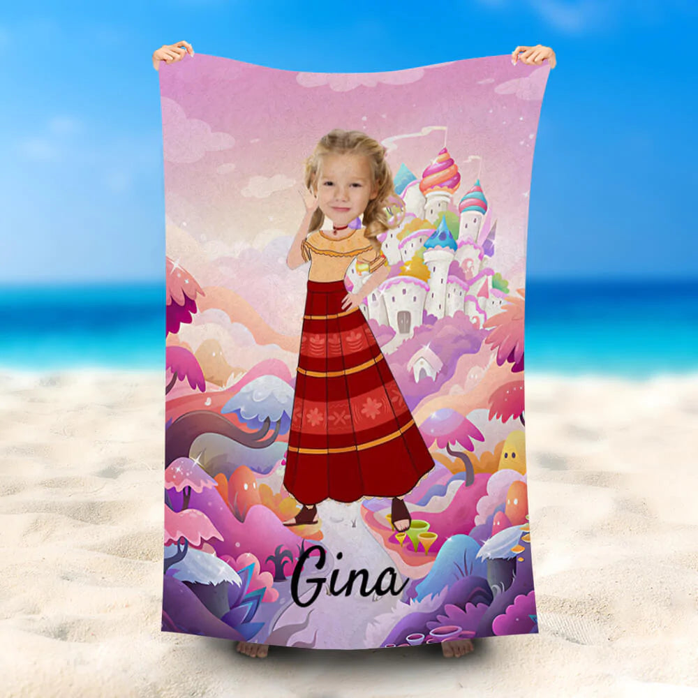 Lofaris Personalized Red Plaid Dress Girl Castle Beach Towel