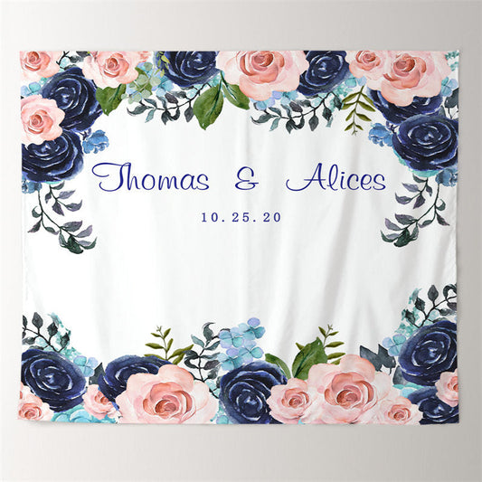 Lofaris Personalized Royal Blue Floral Wedding Backdrop Design