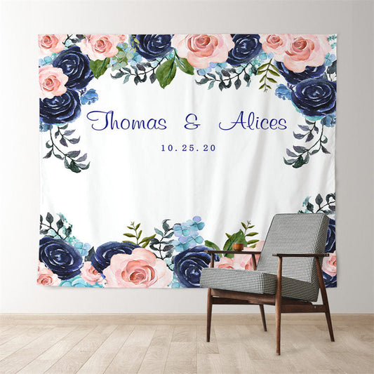 Lofaris Personalized Royal Blue Floral Wedding Backdrop Design