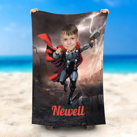 Lofaris Personalized Running Thor Lightning Beach Towel With Name