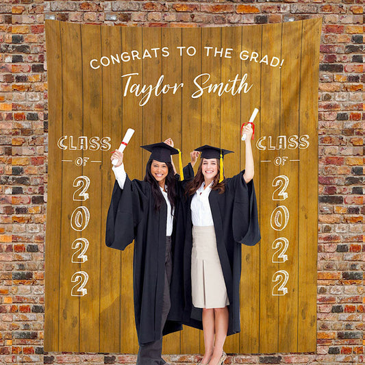 Lofaris Personalized Rustic Wood Fabric Graduation Backdrop