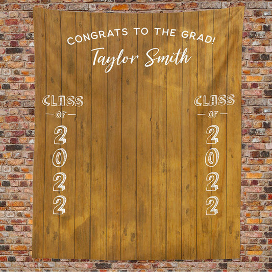Lofaris Personalized Rustic Wood Fabric Graduation Backdrop